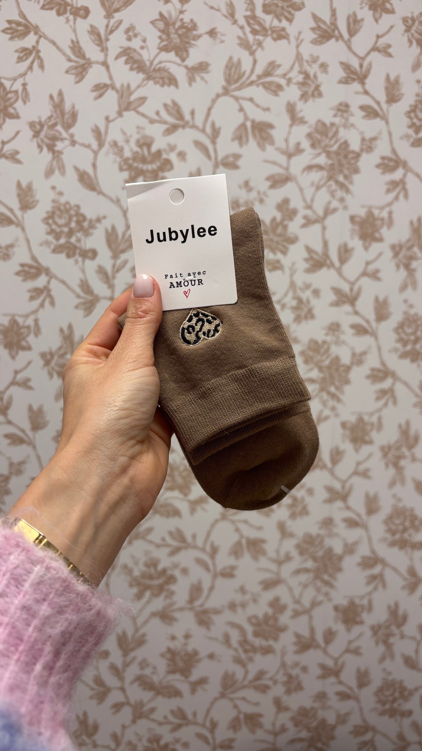 Chaussettes Brodées - Coeur LÉO Marron