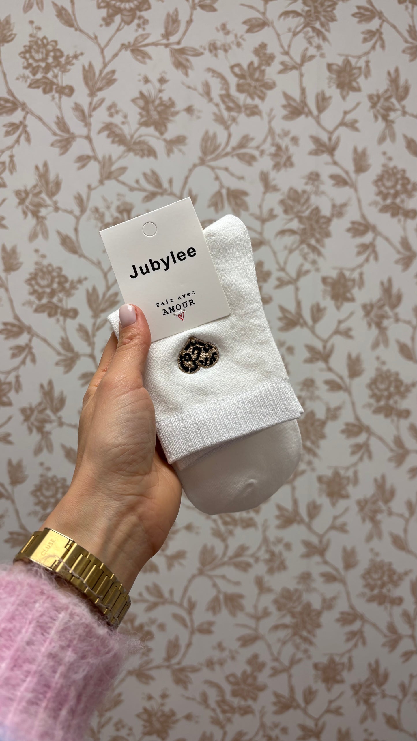 Chaussettes Brodées - Coeur LÉO Blanc