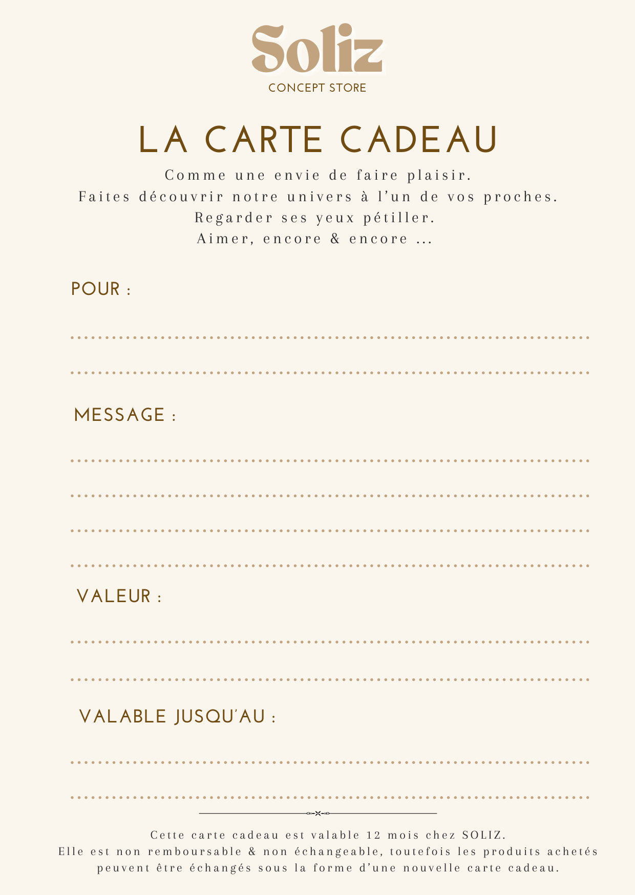Carte cadeau boutique soliz