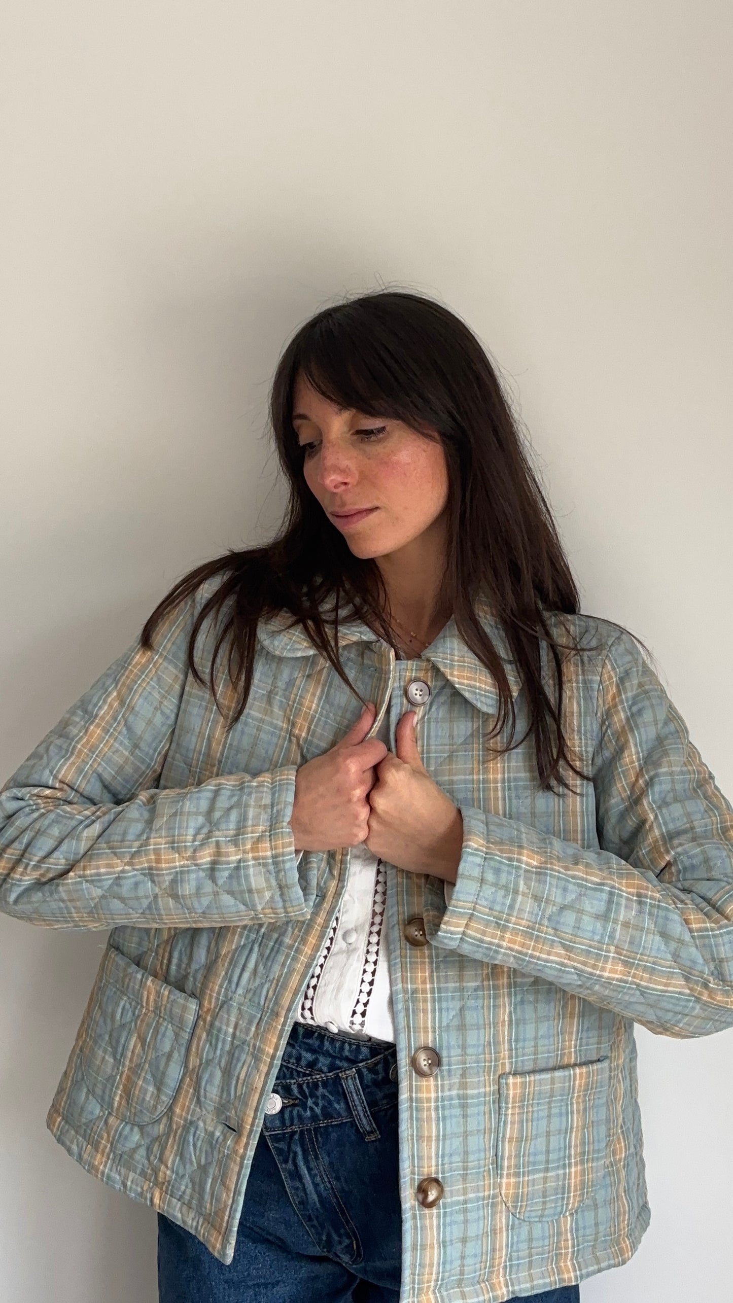 Veste matelassée SOLINE - Carreaux bleu & Jaune