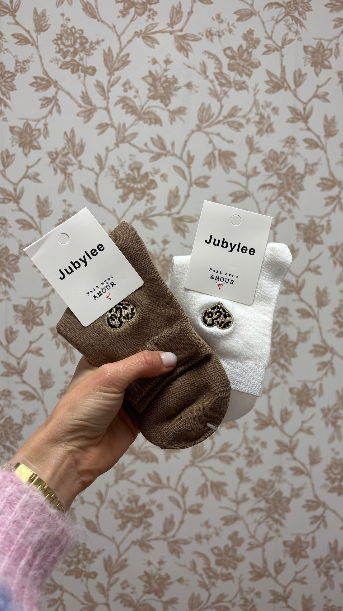 Chaussettes Brodées - Coeur LÉO Blanc