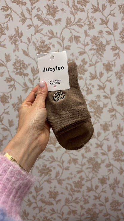 Chaussettes Brodées - Coeur LÉO Marron