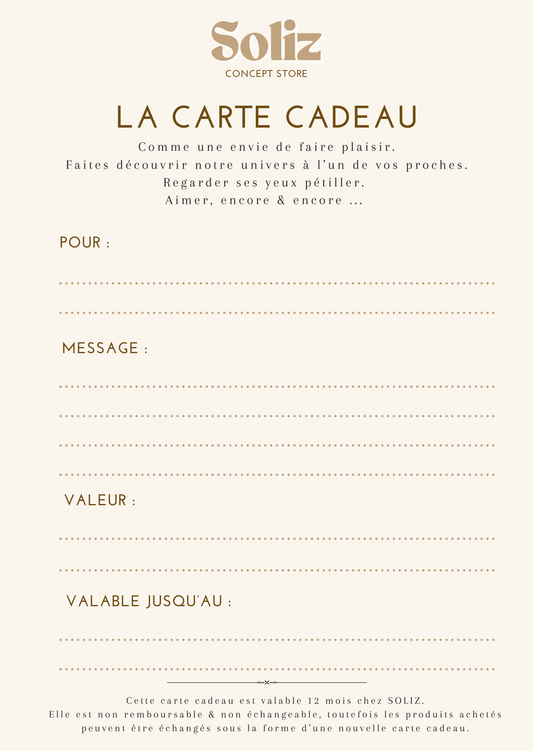 Carte cadeau boutique soliz