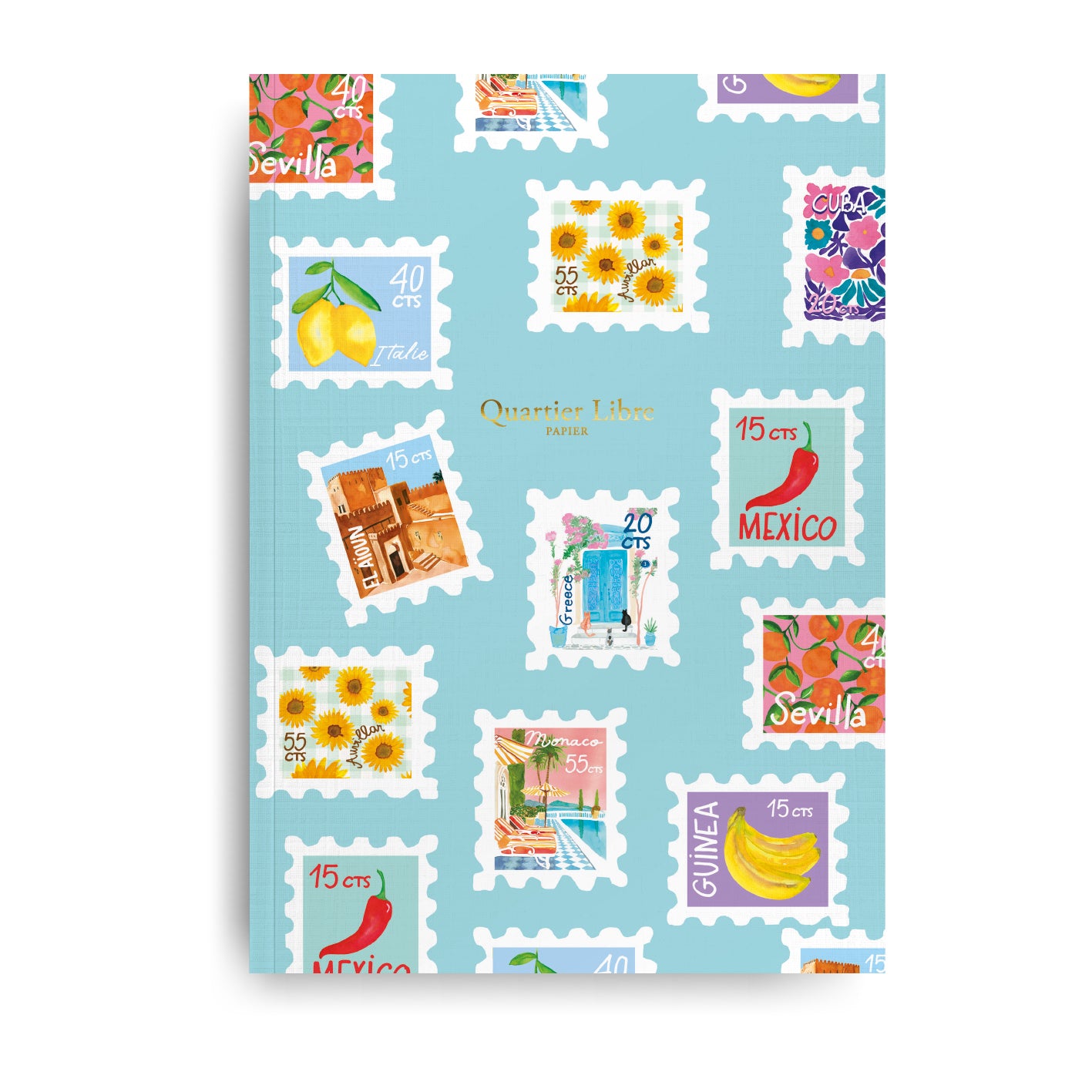 Grand carnet couverture timbres poste