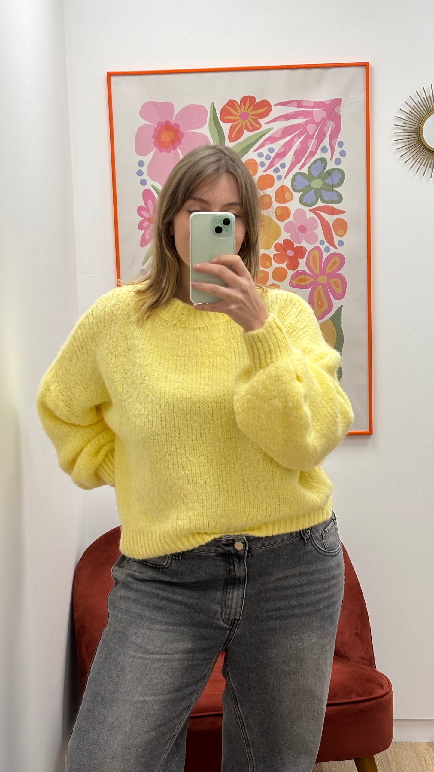 Pull en maille jaune poussin