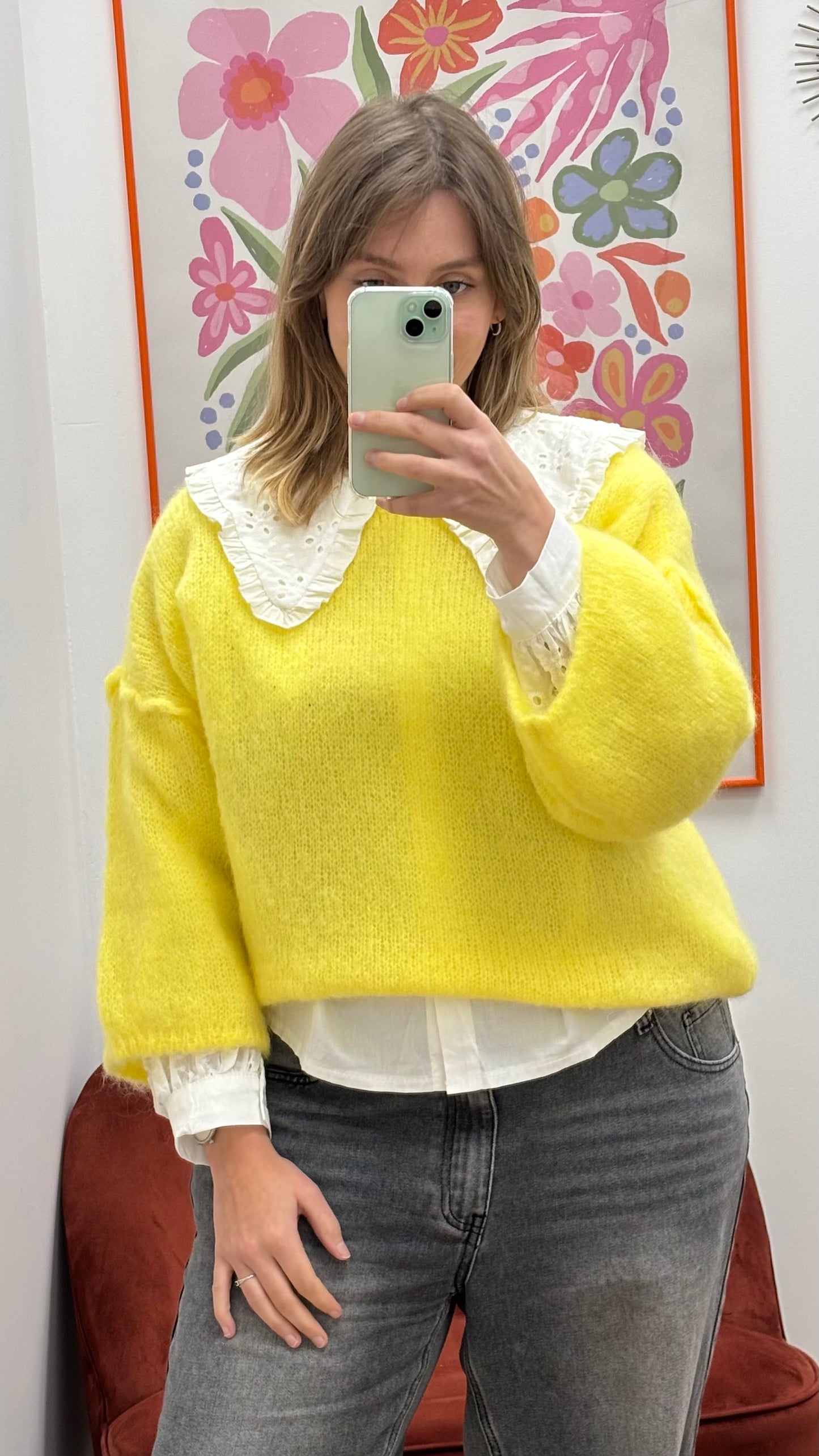 Pull maille jaune