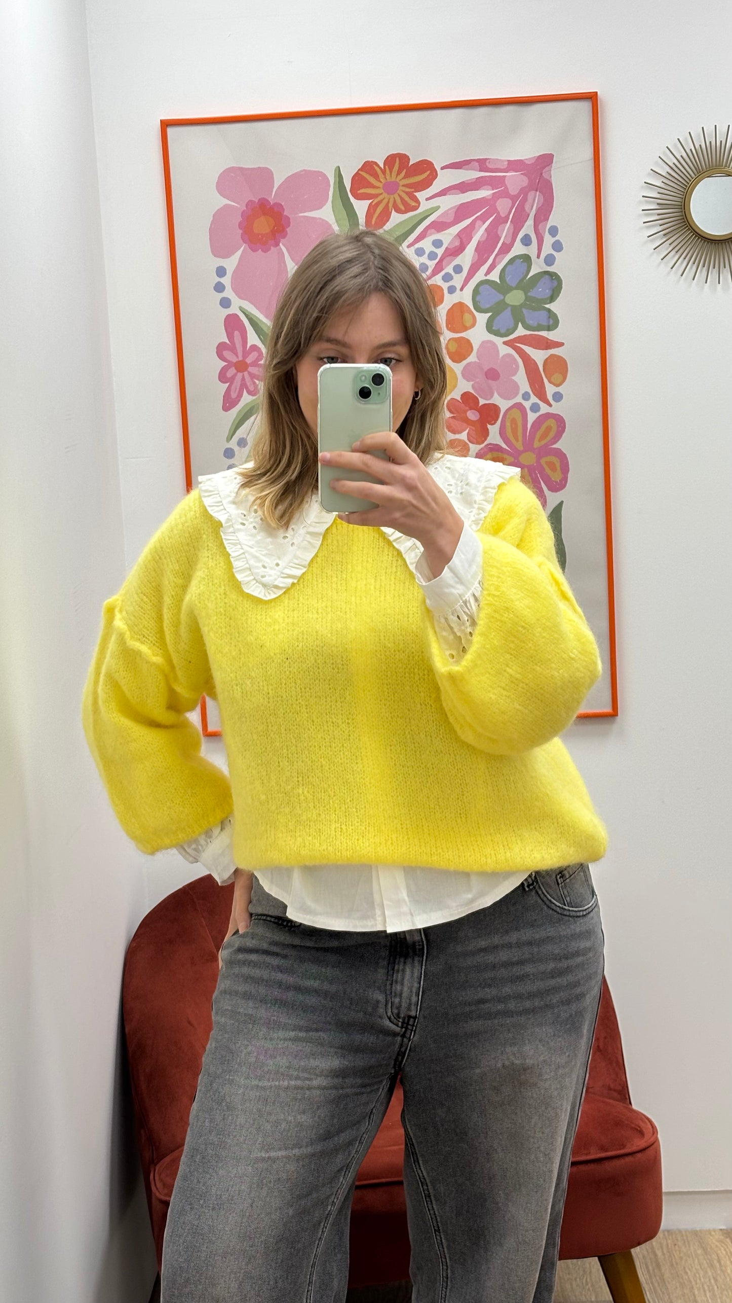 Pull maille jaune