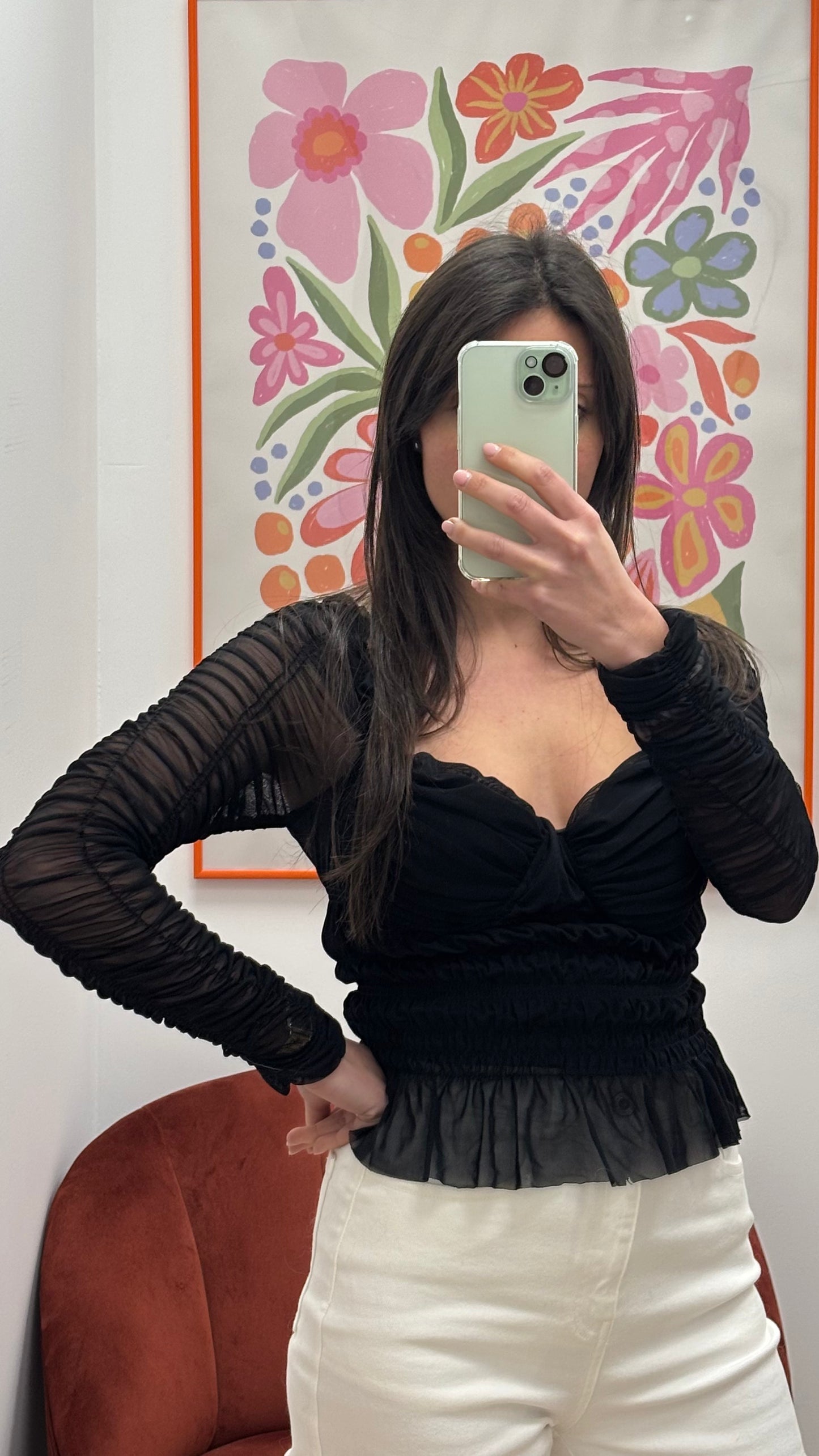 Top manches longue en tulle noir