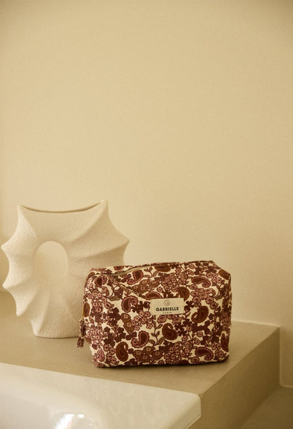 Trousse de toilette motifs arabesque rouge bordeaux