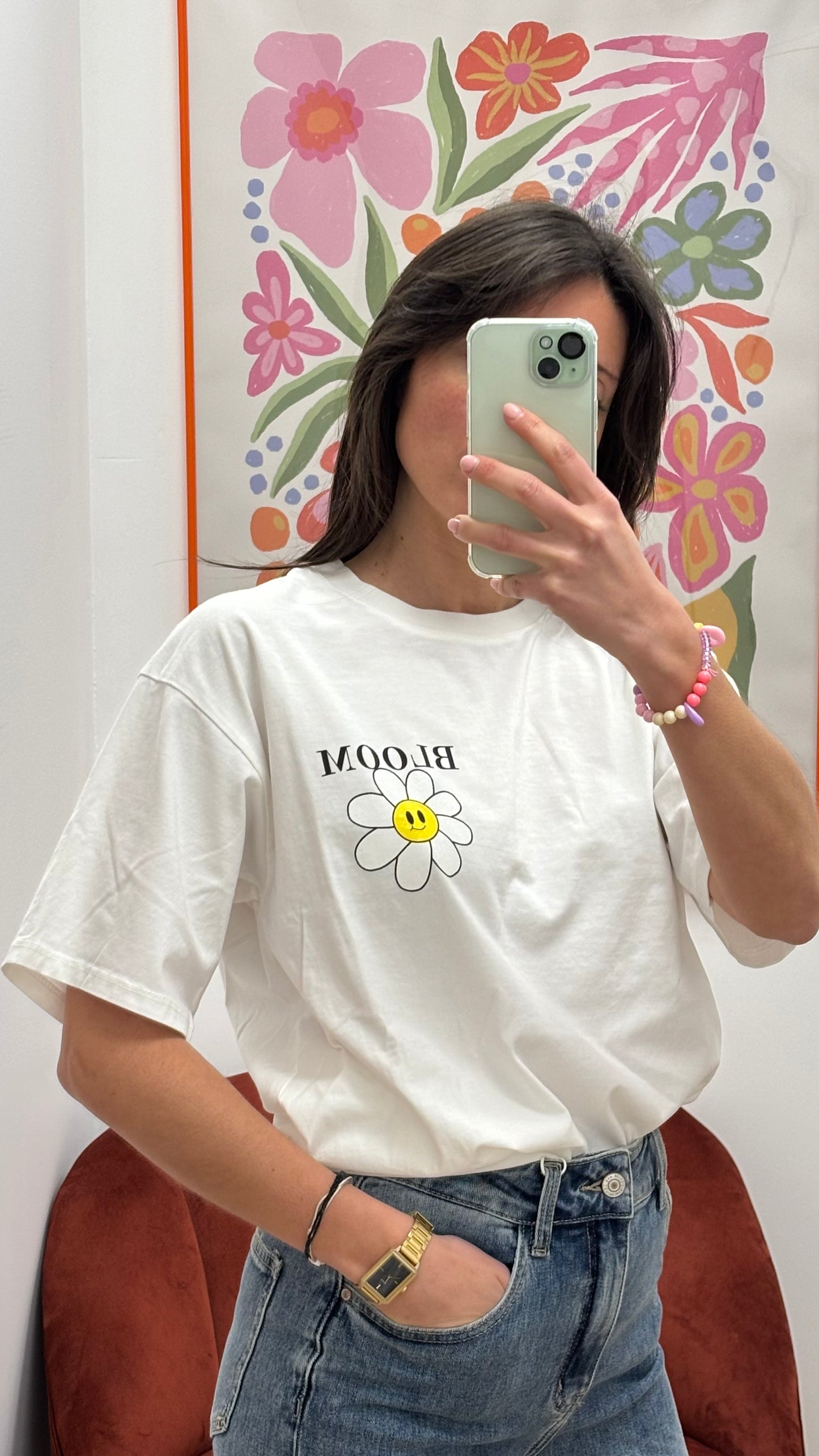 T-shirt blanc avec imprimé fleur