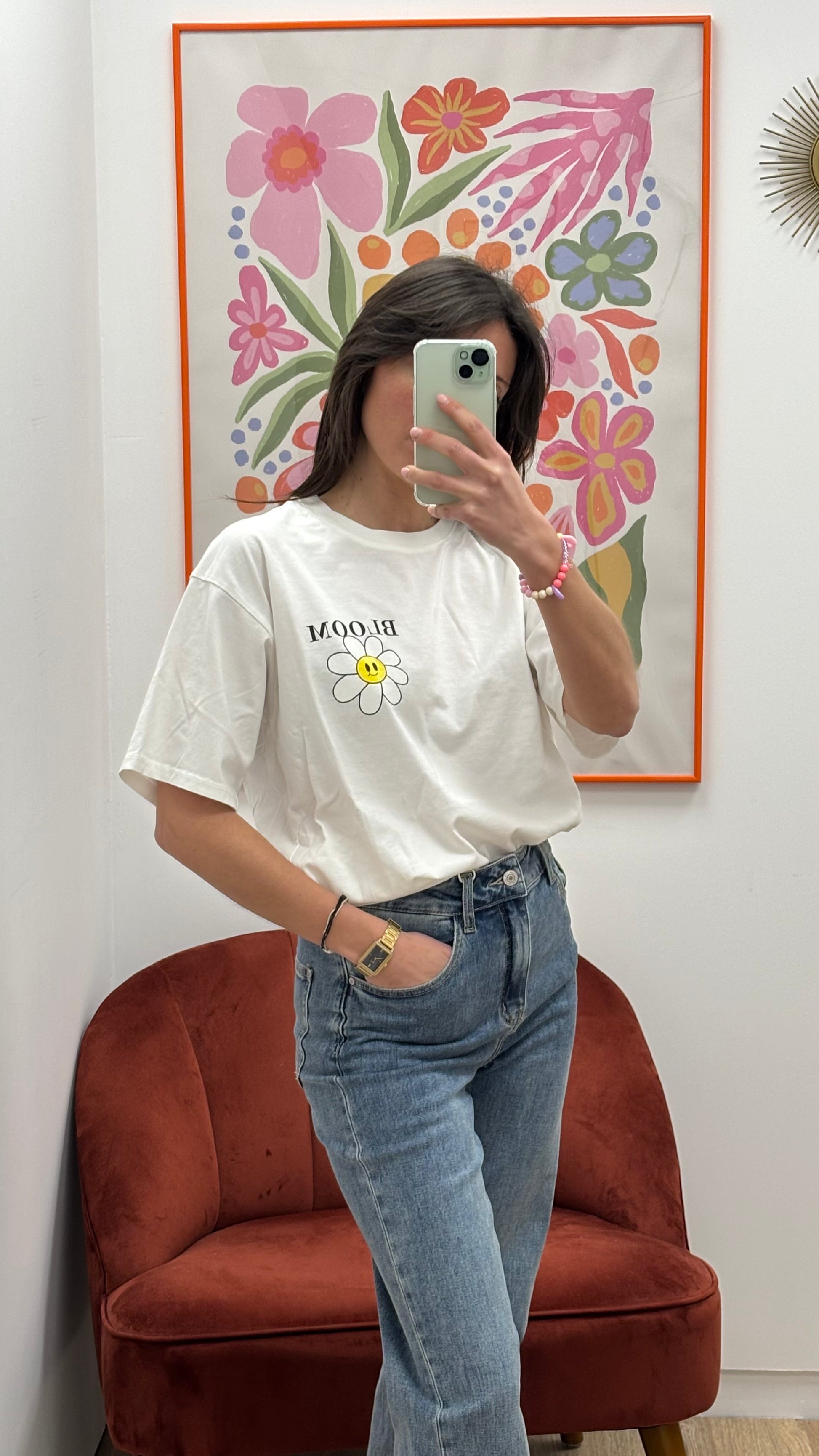 T-shirt blanc avec imprimé fleur